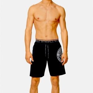 VERSACE Logo Waistband Medusa Greca Print Long Board Swim Beach Shorts NEW Tag